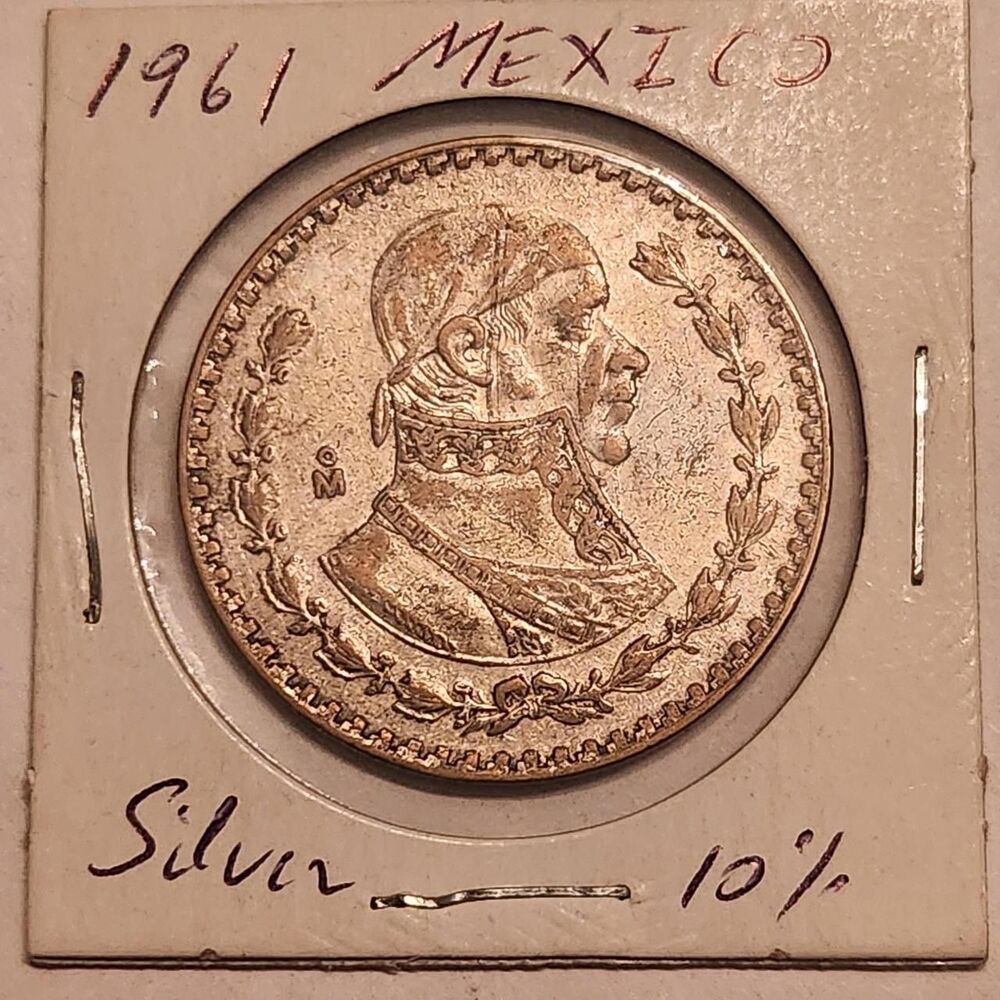 1961 Mexico 1 Peso 10% Silver Coin .
#mexico...